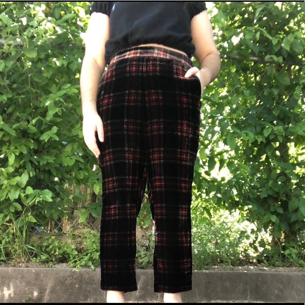 J. Crew velvet plaid pants!